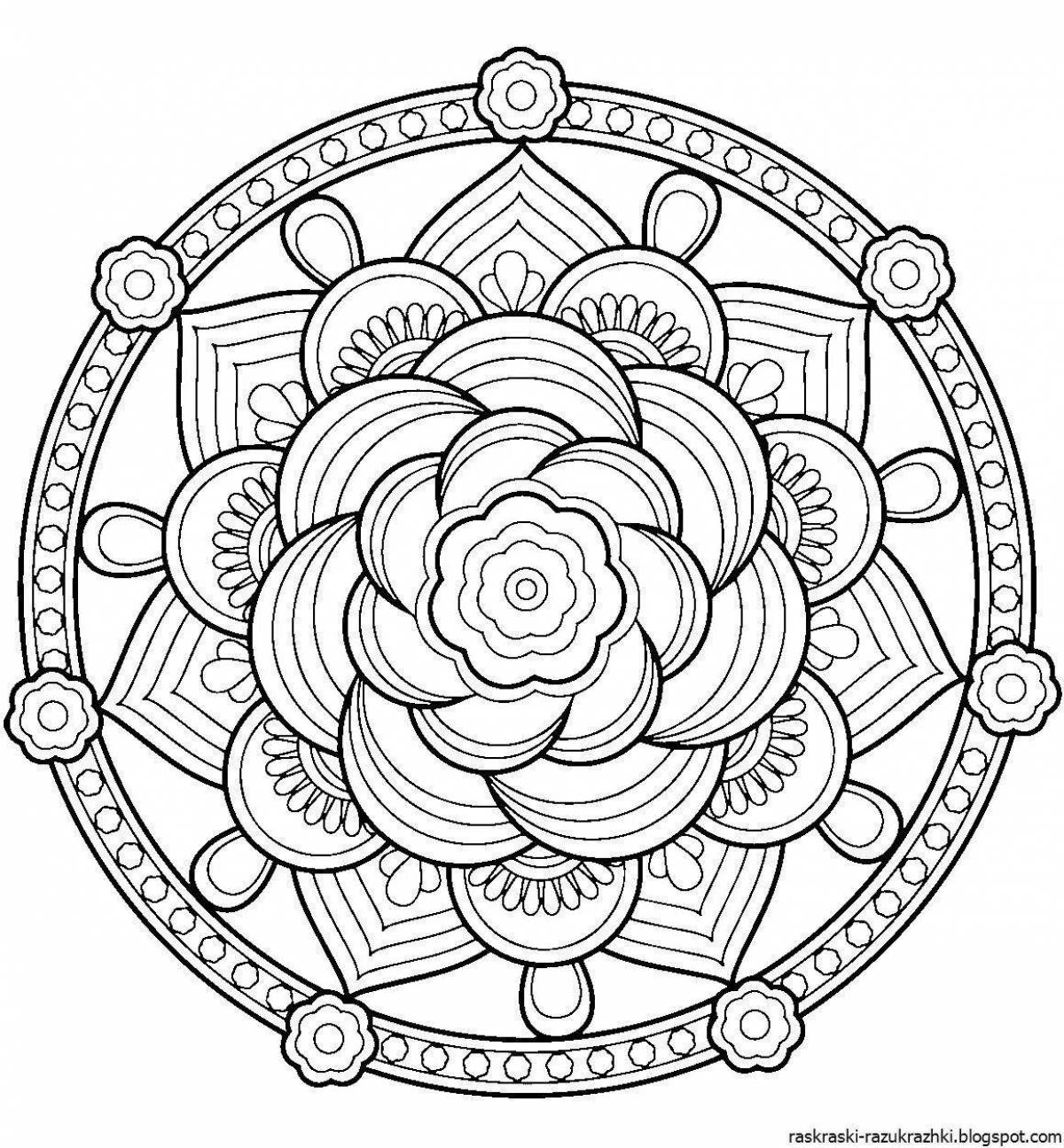 Coloring page with intricate circular pattern