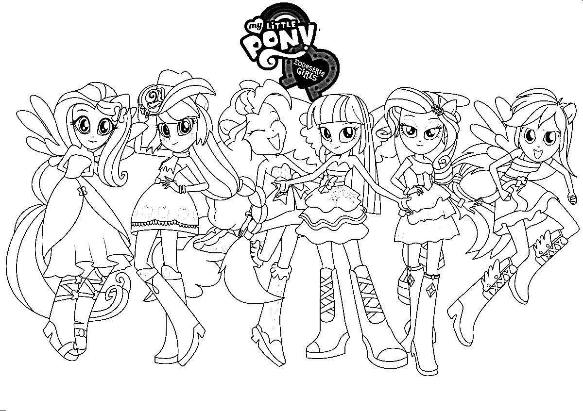 Coloring page adorable little pony girls