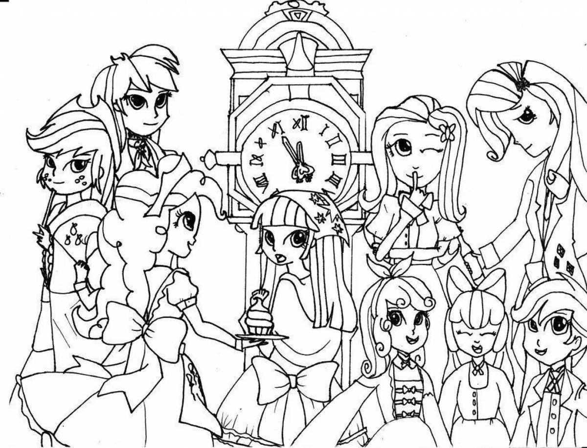 Coloring pages dazzling little pony girls
