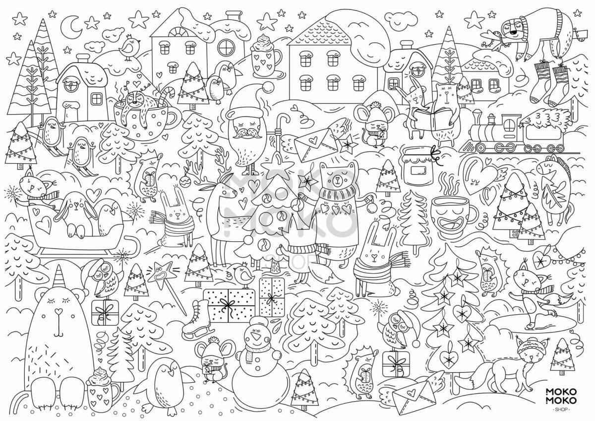 Large Christmas coloring book with crazy color