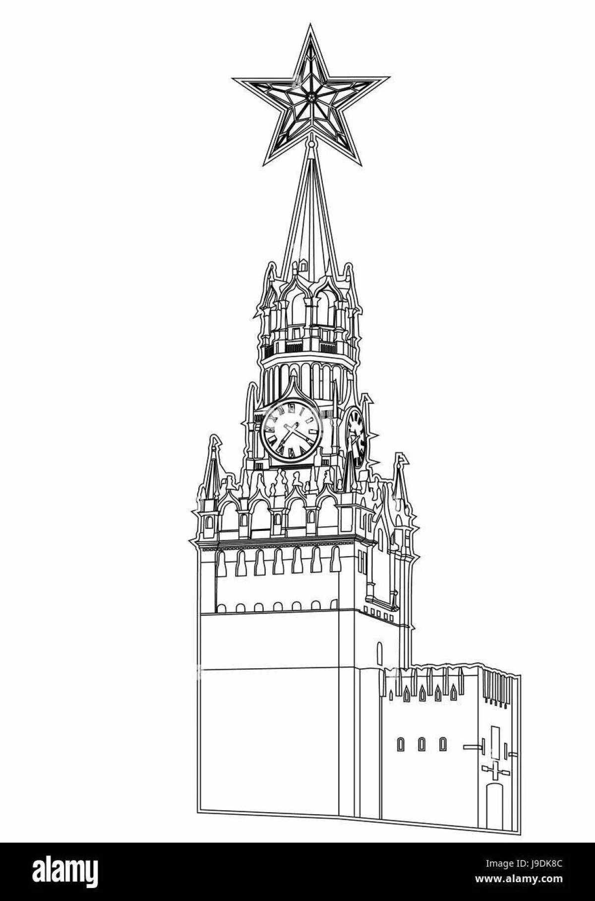 Grand coloring page spasskaya tower of the kremlin