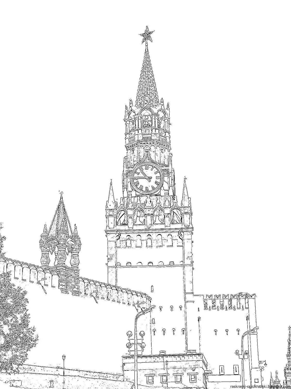 Radiant coloring spasskaya tower of the kremlin