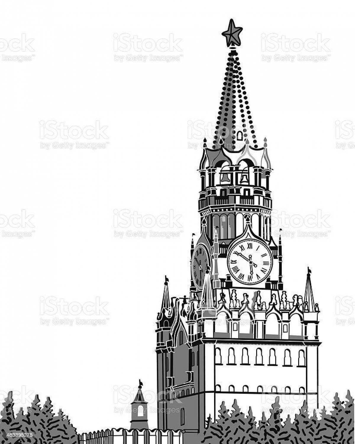 Ornate spasskaya tower coloring page of the Kremlin