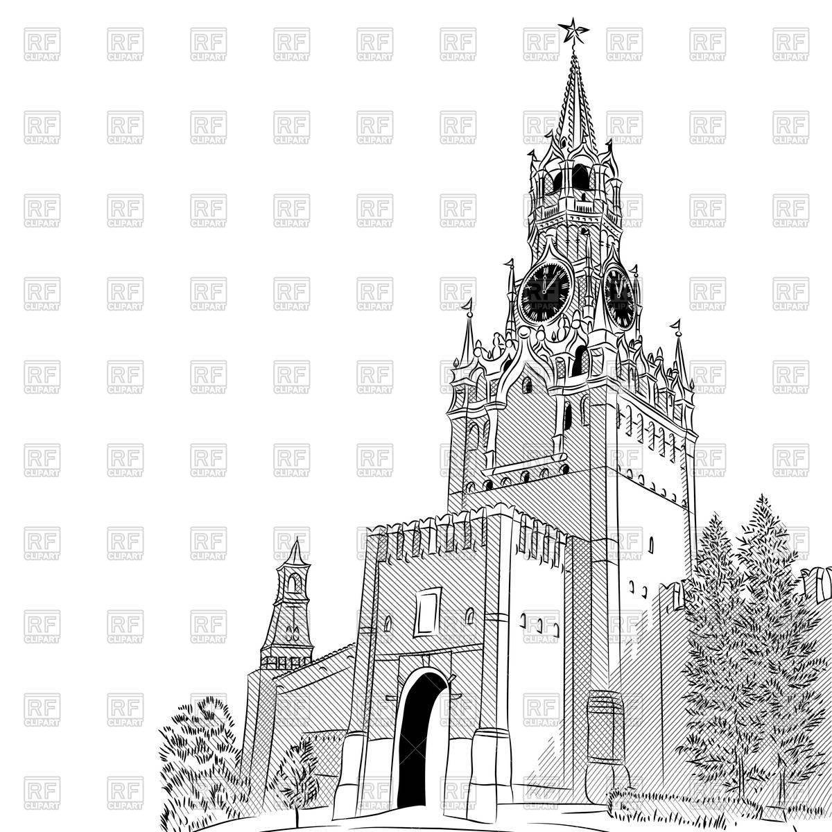 Яркая раскраска спасская башня кремля