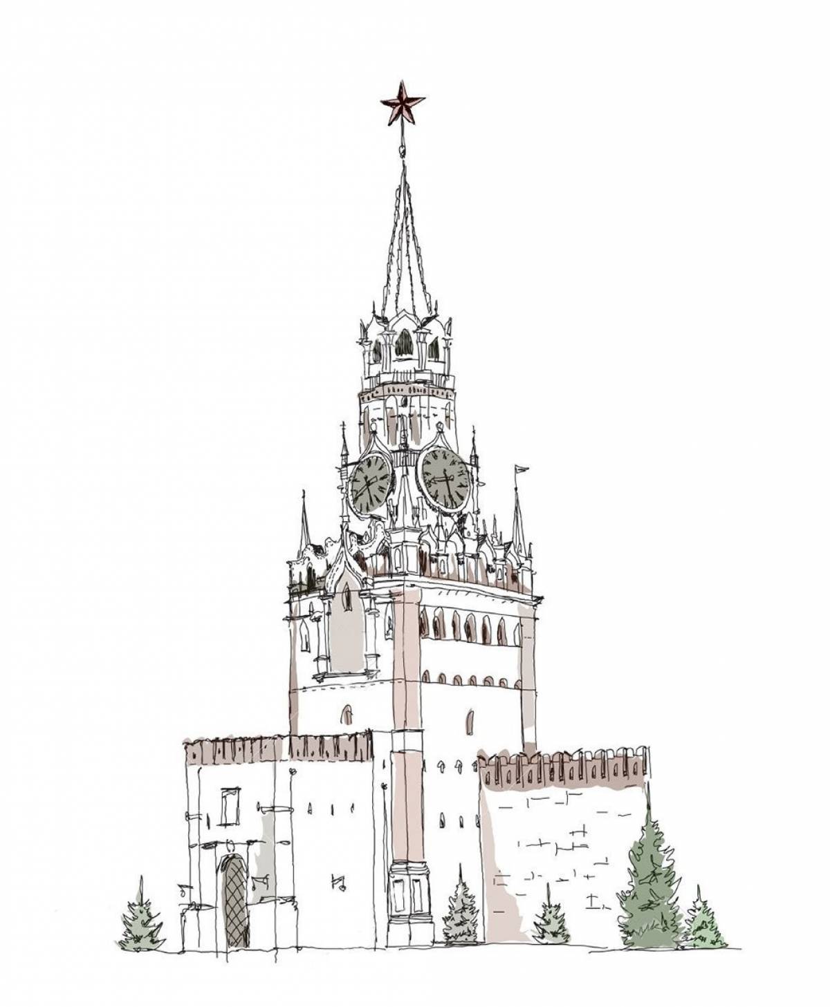 Потрясающе раскраски спасская башня кремля