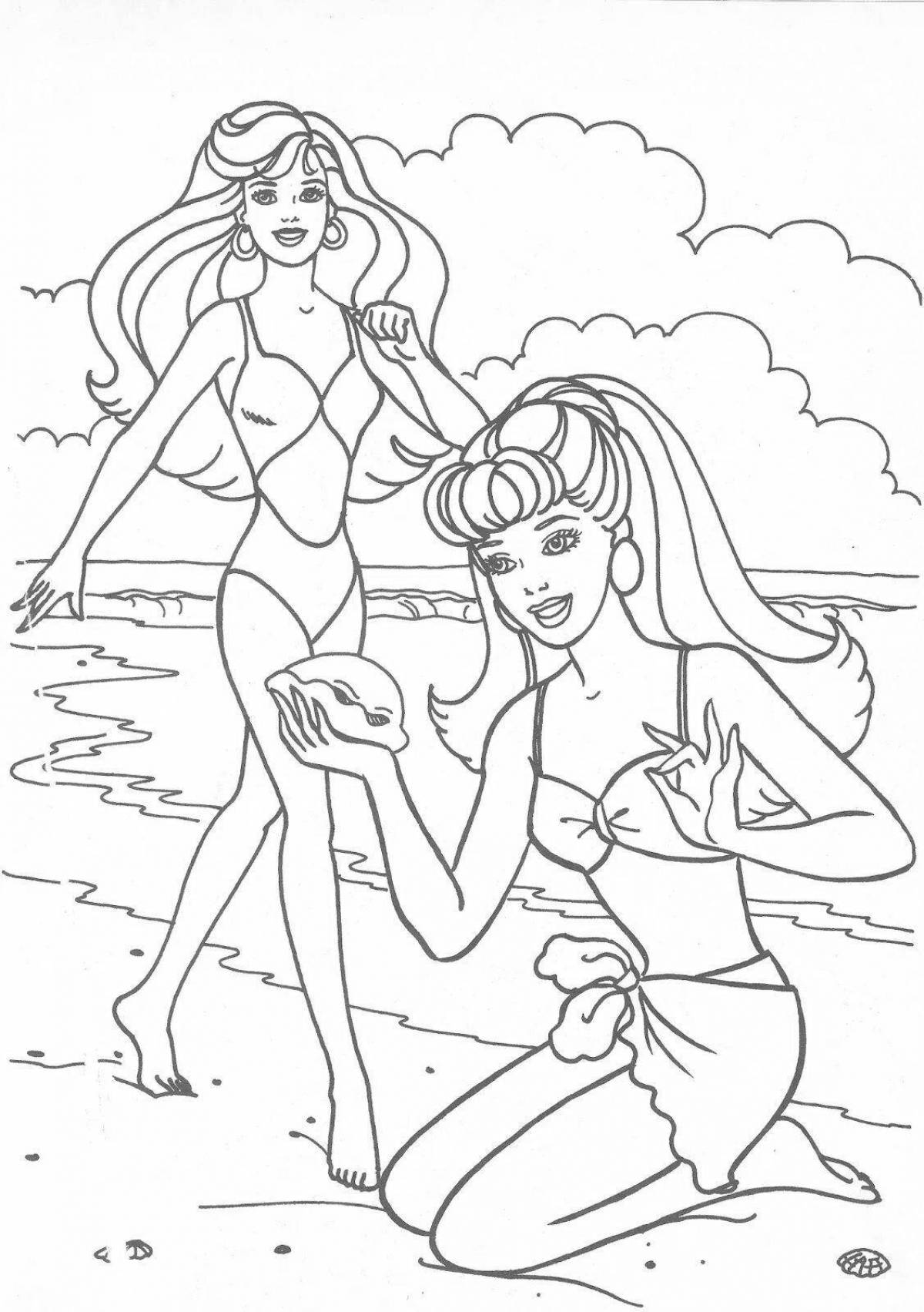 Безмятежная раскраска девушка на пляже