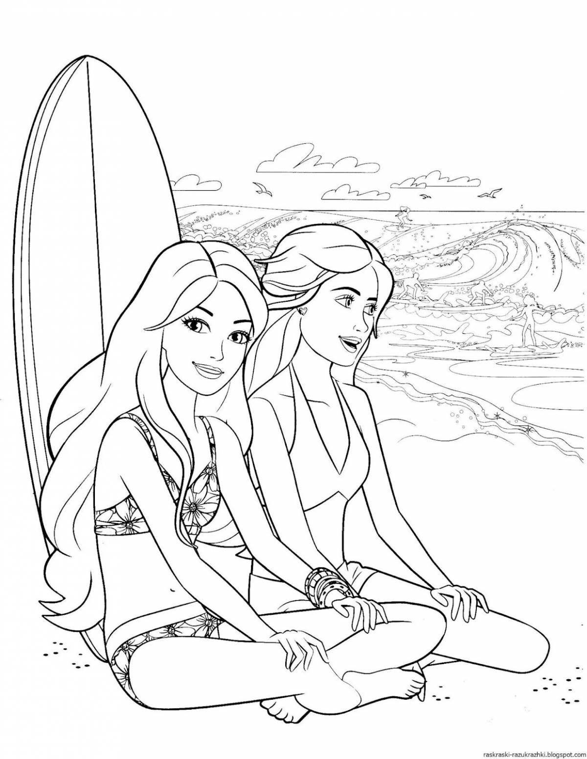 Буйная раскраска девушка на пляже