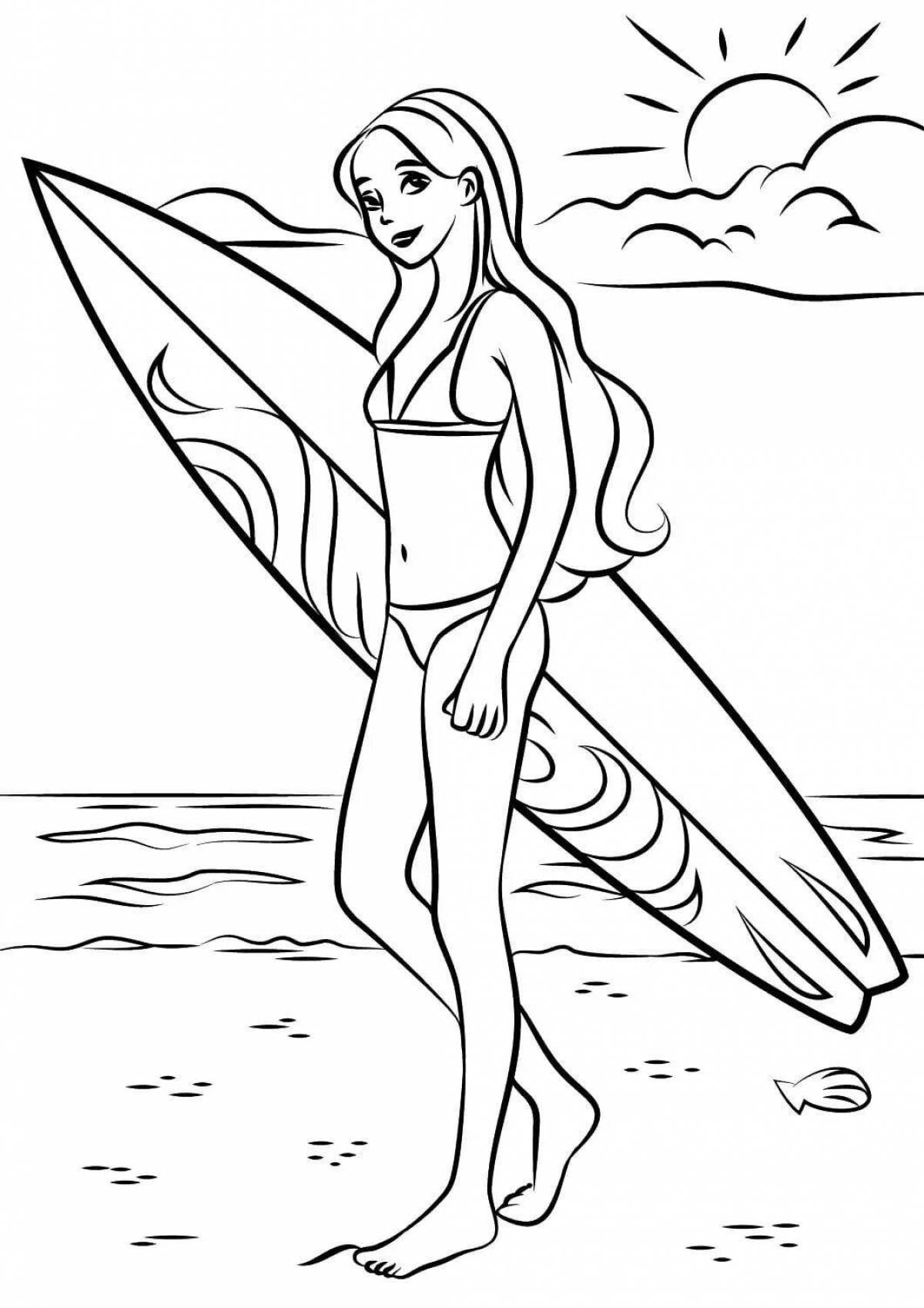 Приподнятая раскраска девушка на пляже