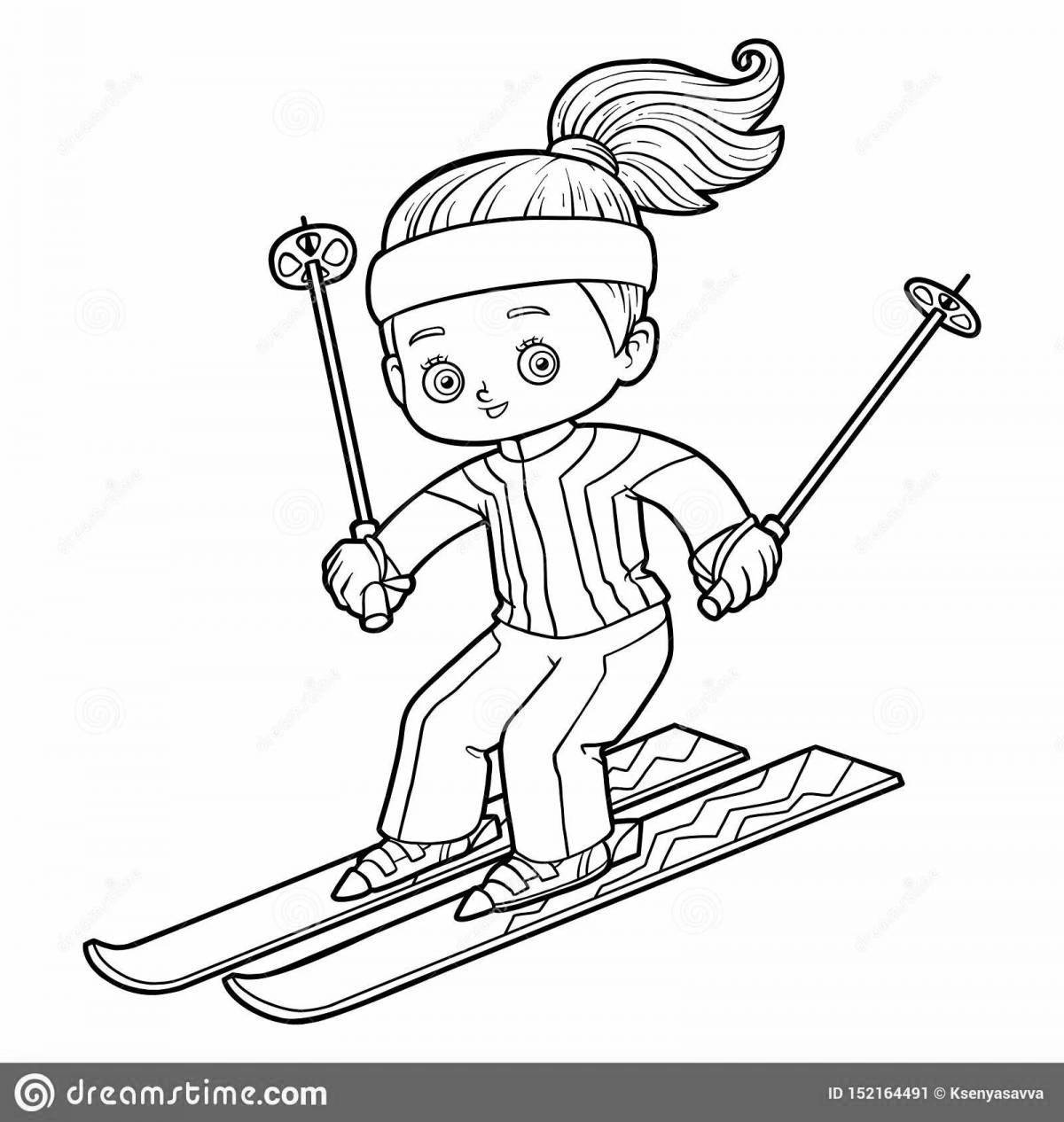 Snow skiing coloring page