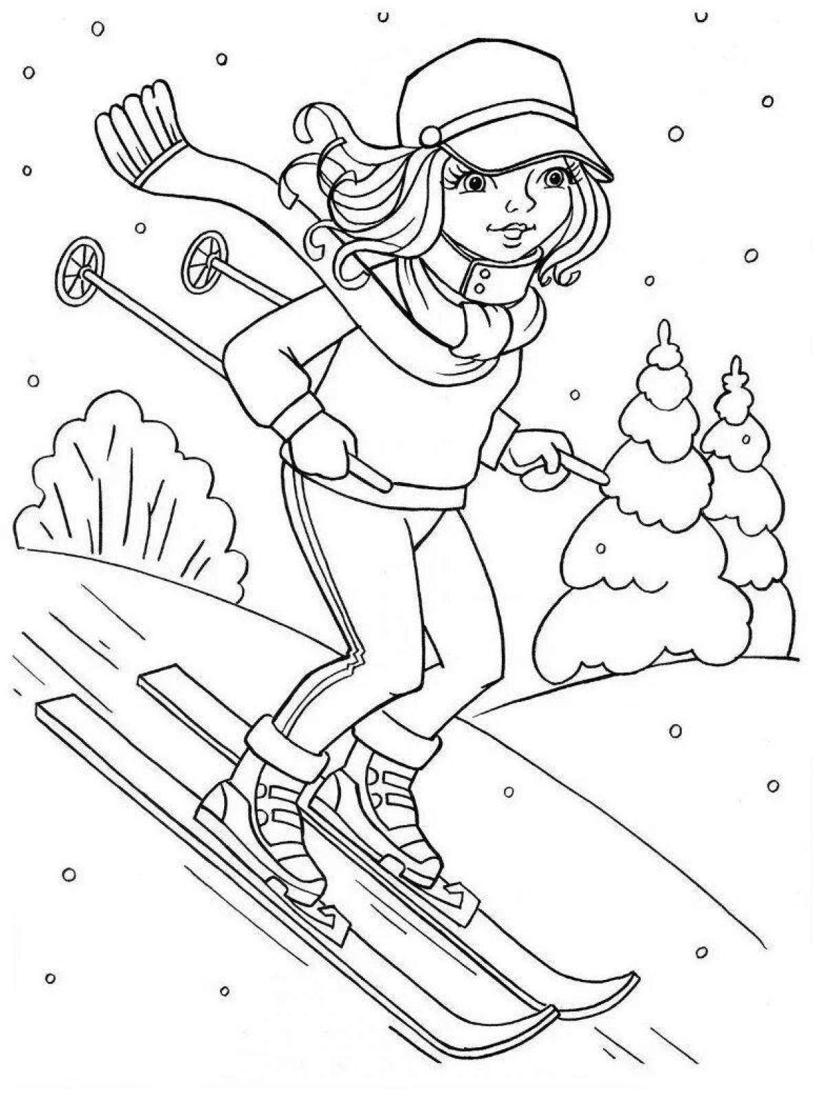 Раскраска - Том и Джерри - Том катается на лыжах | MirChild