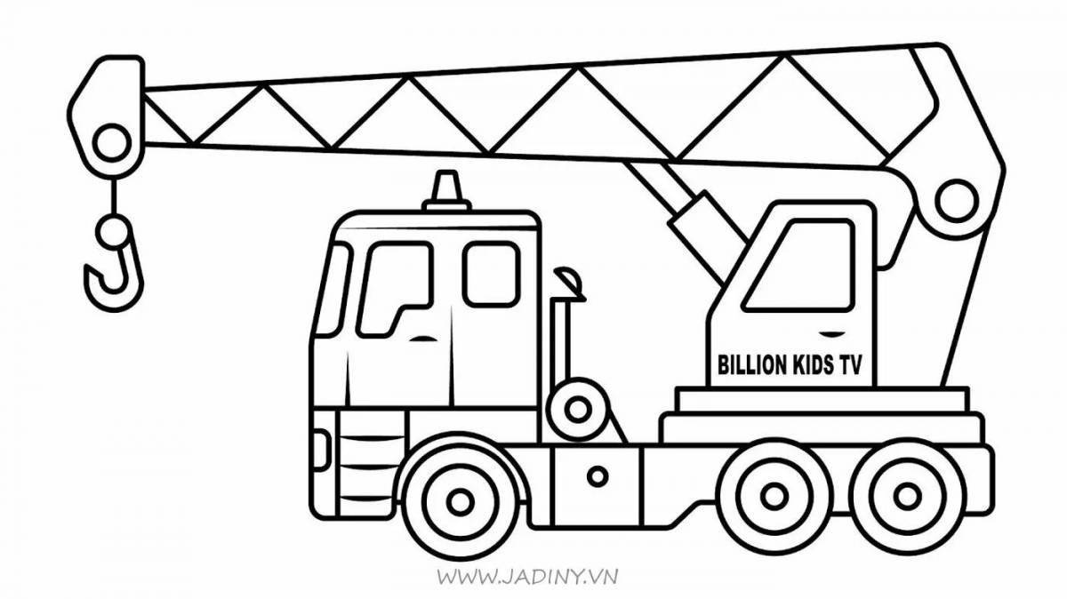 Colorful truck crane coloring page for kids