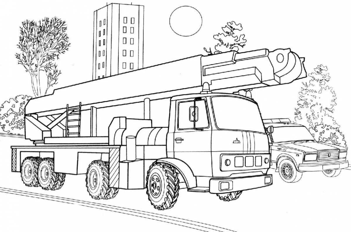 Cute crane truck coloring book for kids