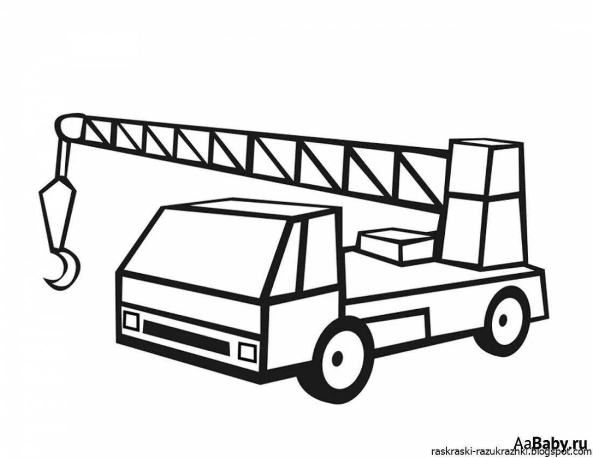 Coloring page of truck crane for kids