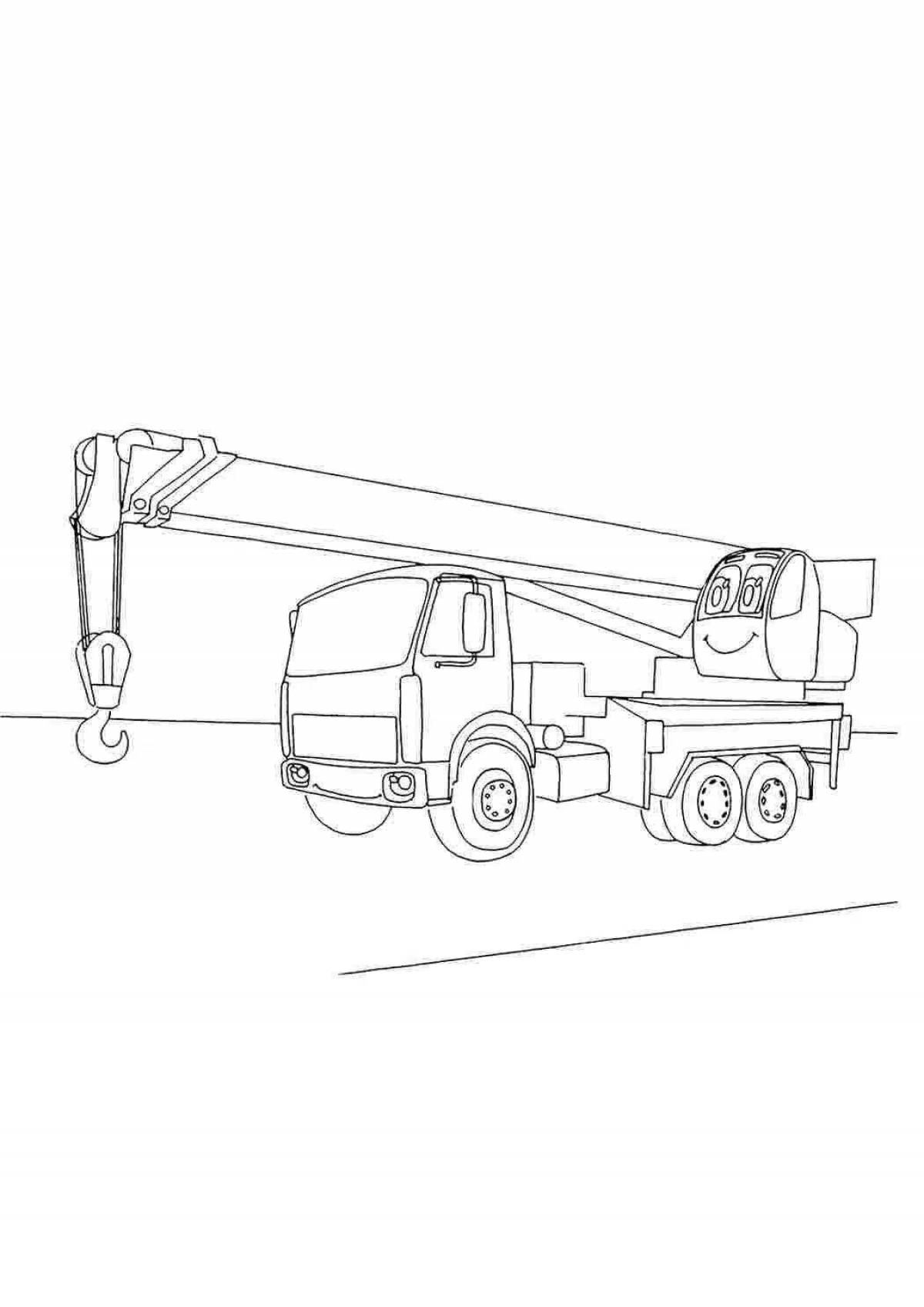 Shining truck crane coloring page for schoolchildren