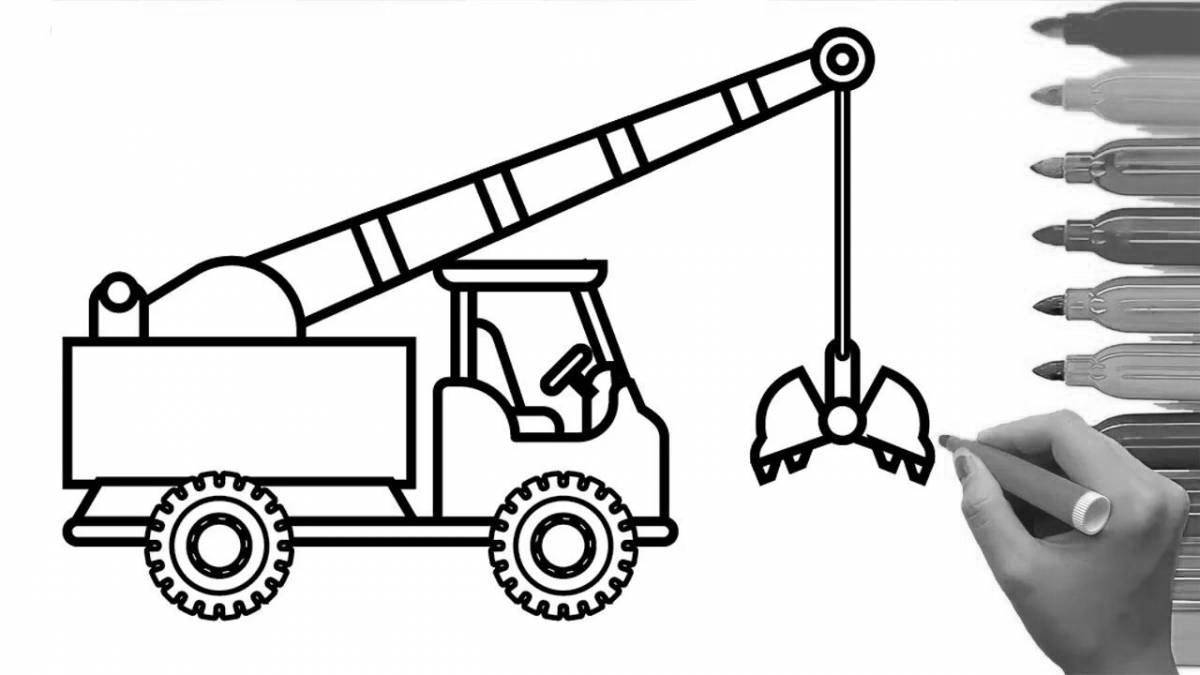 Coloring truck crane with beams for students