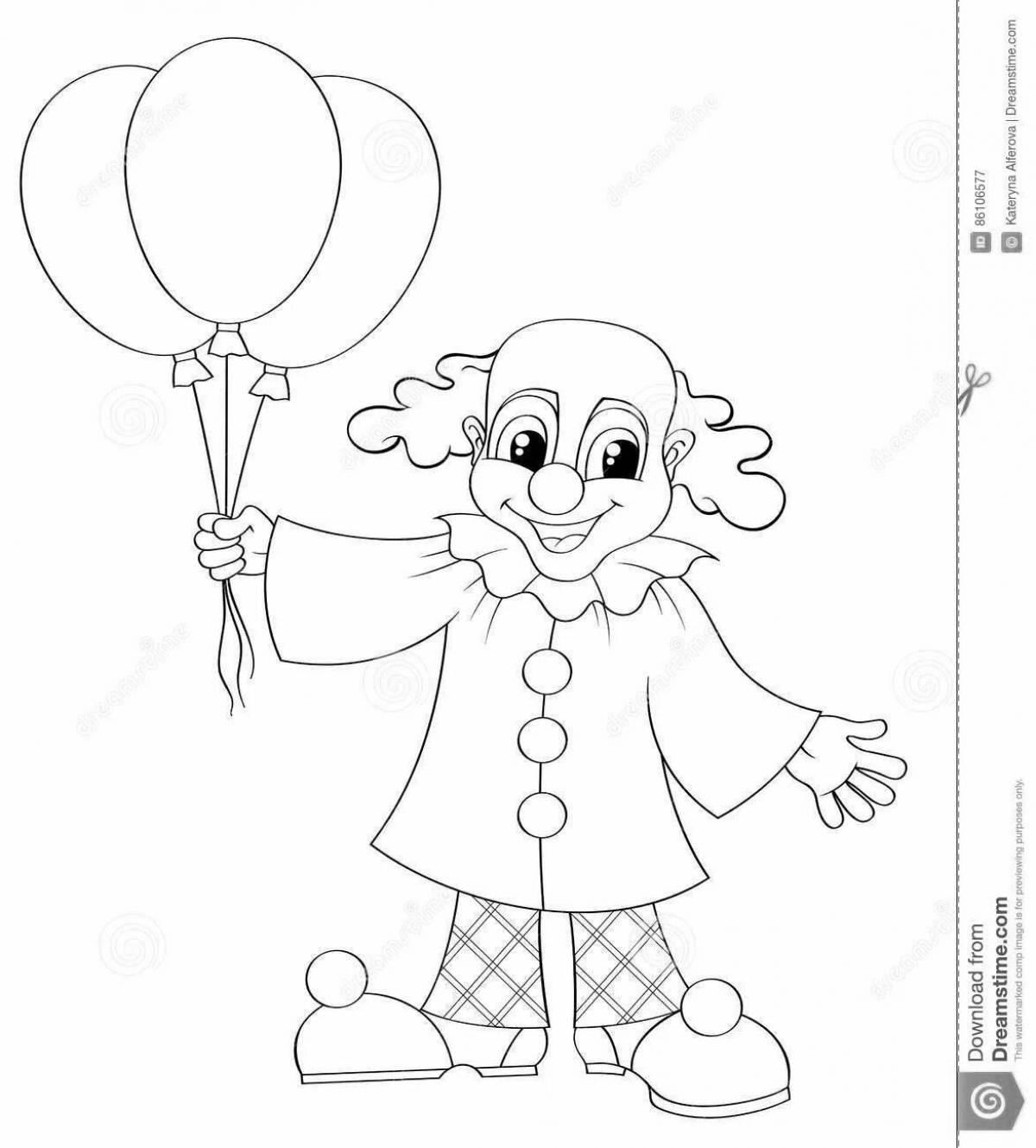 An enthusiastic clown with balloons