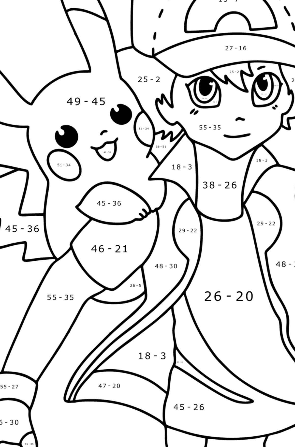Pikachu funny numbers coloring page