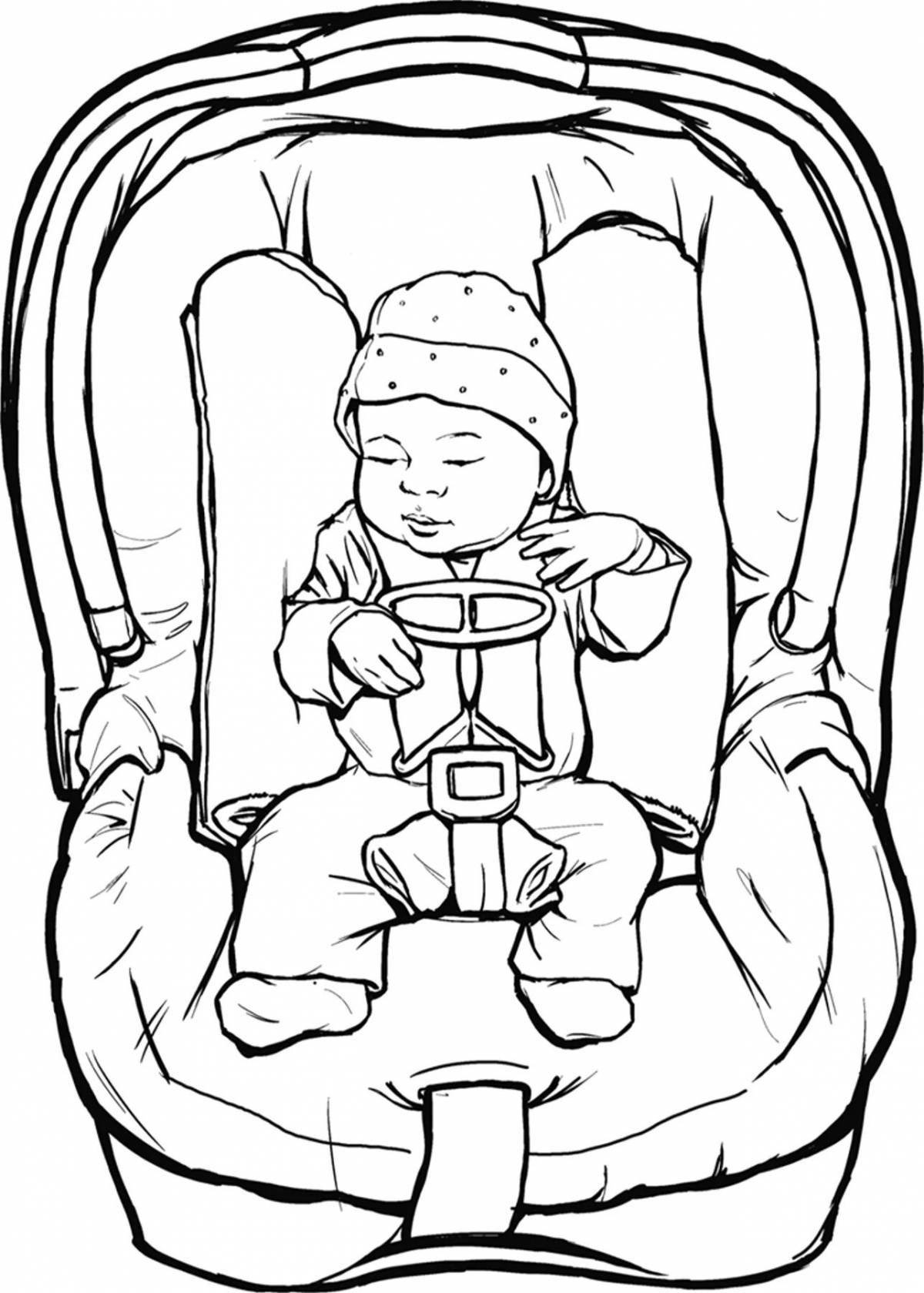 Blissful child in a car seat
