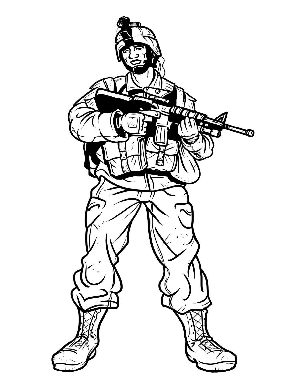 Анимированная страница-раскраска «солдат и ребенок»