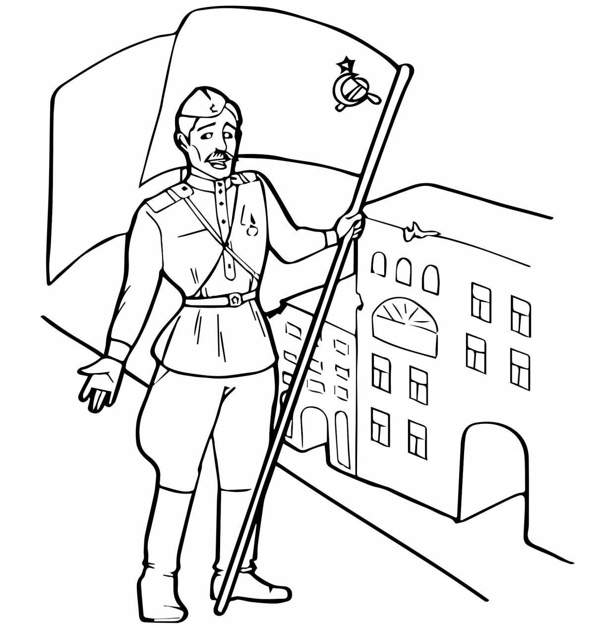 Cute soldier and children's coloring book
