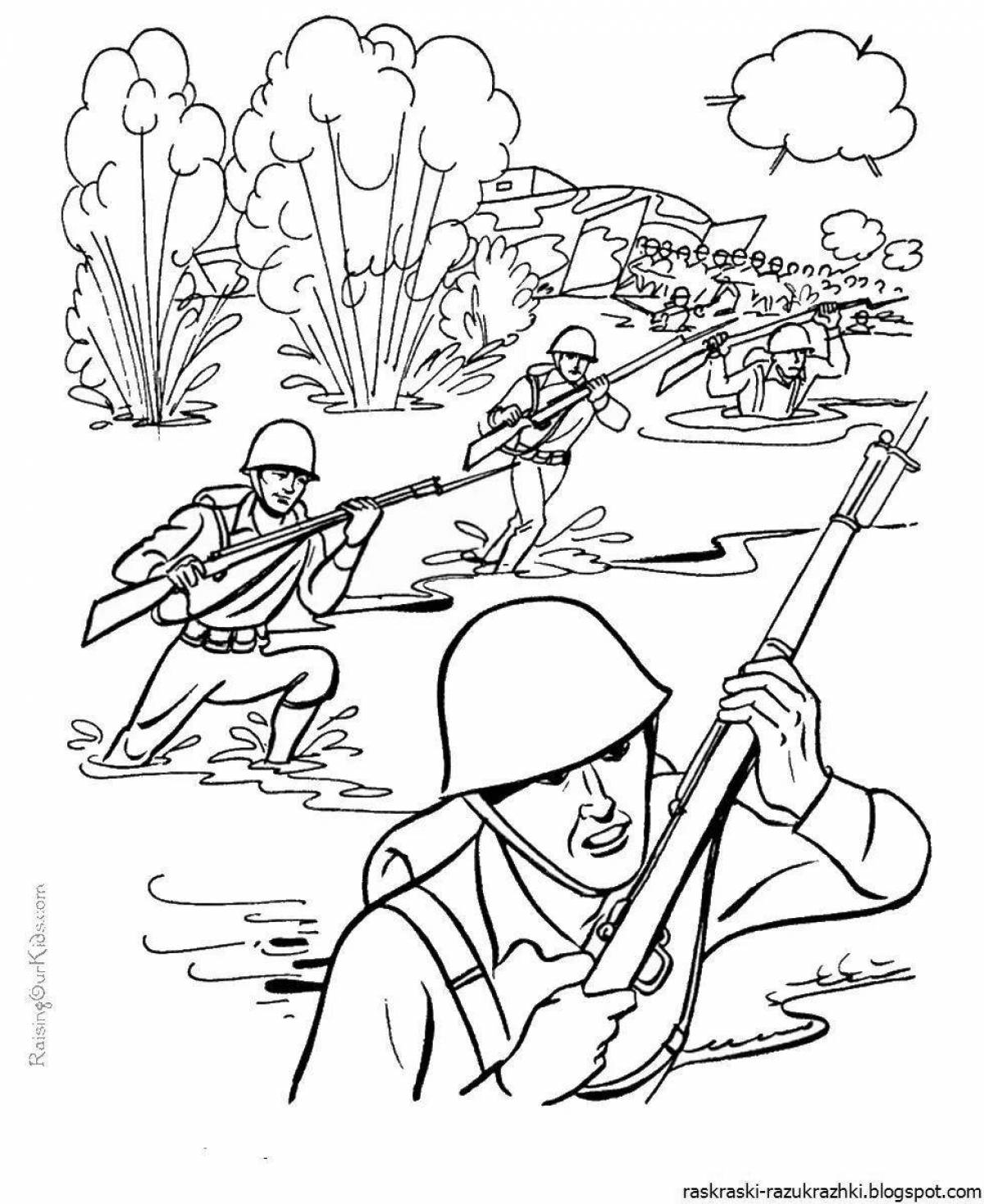 Glowing soldier and child coloring page