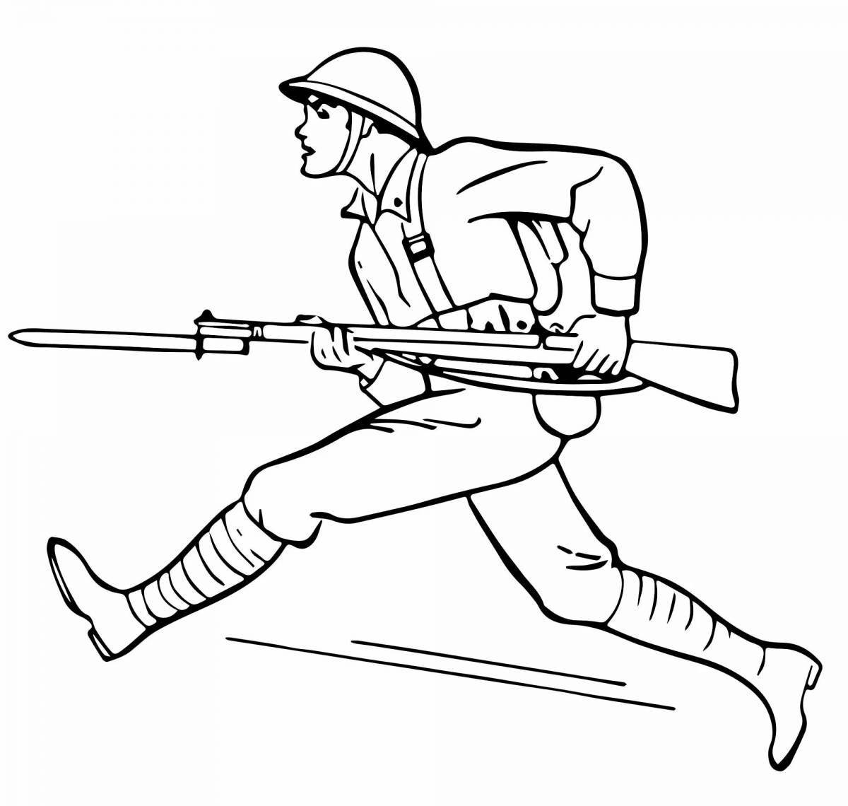 Coloring book brave soldier and child