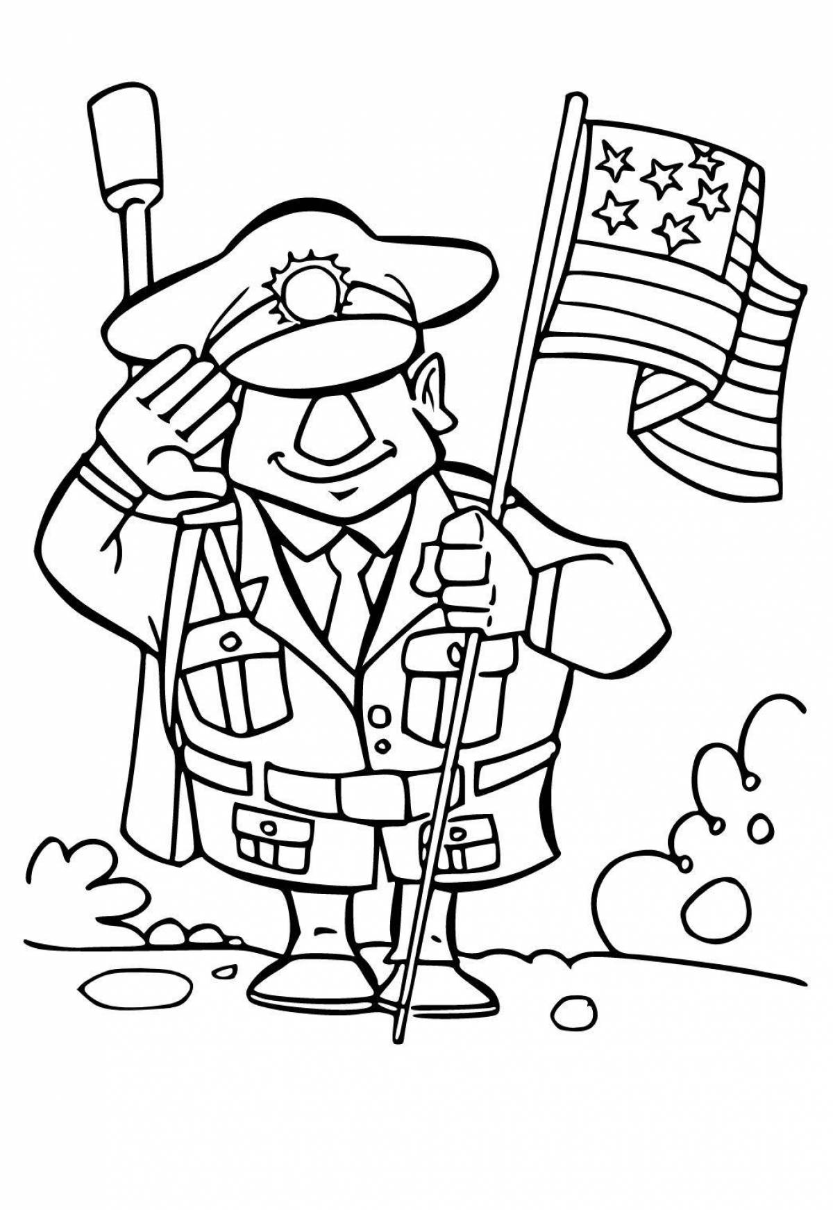 Courageous soldier and child coloring page