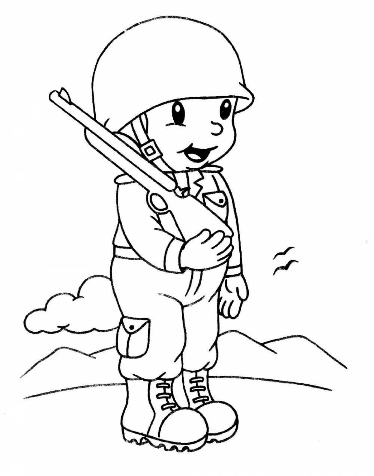 Coloring page brave soldier and child