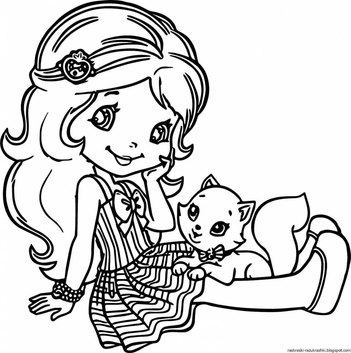 Angel coloring girl with a cat