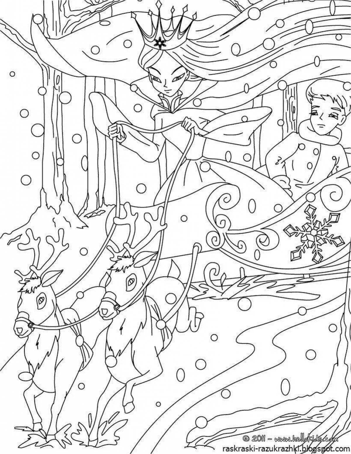 Bright coloring fairy tale about the snow queen