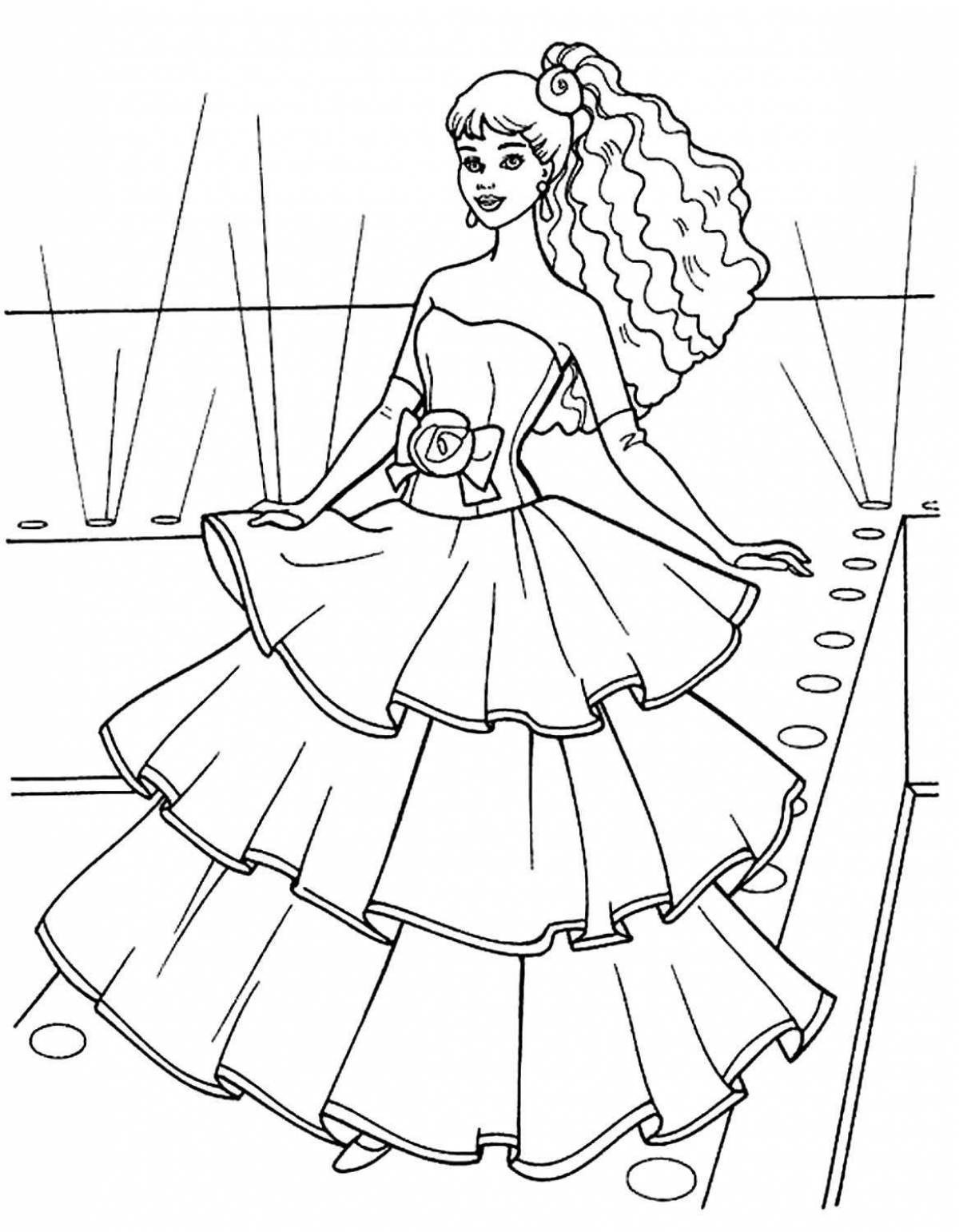Luxurious coloring of barbie in a dress