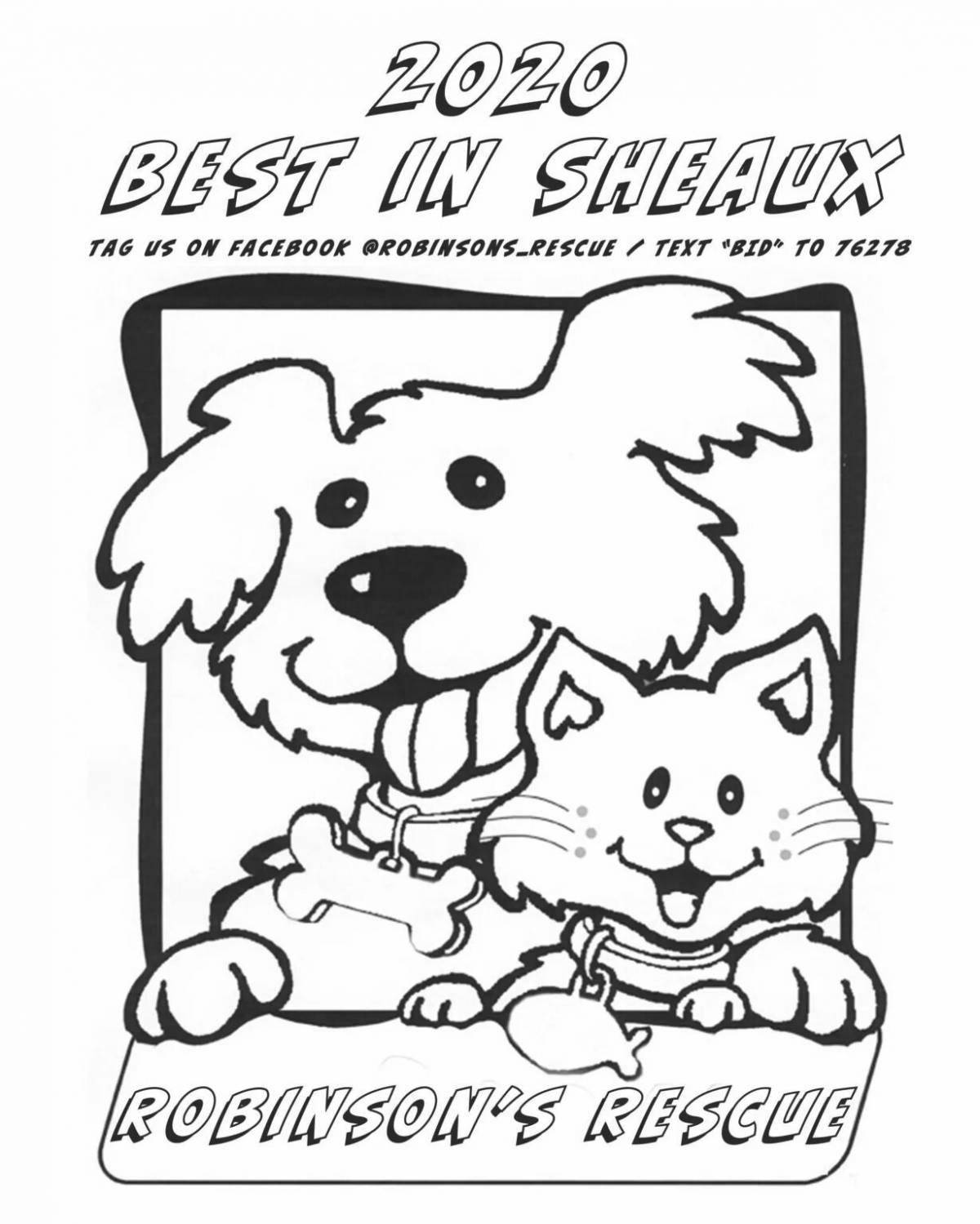 Coloring page playful kitten and dog