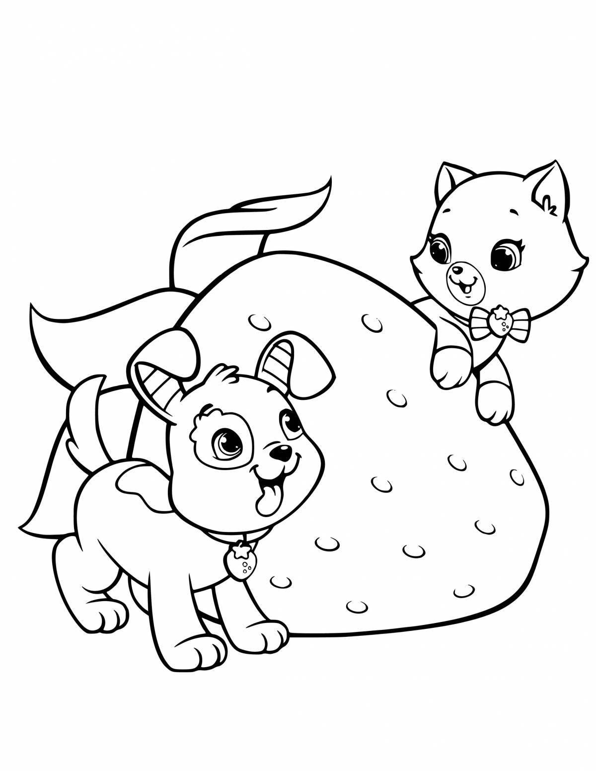Cute kitten and dog coloring book