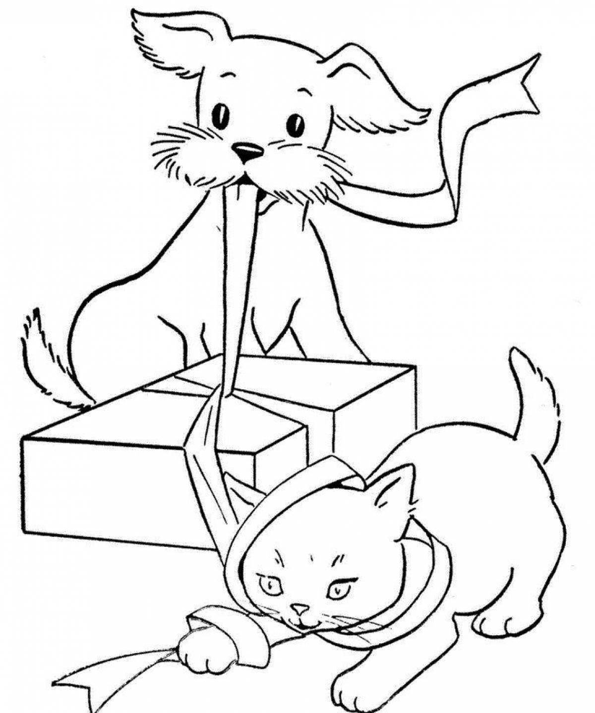 Coloring page loving kitten and dog