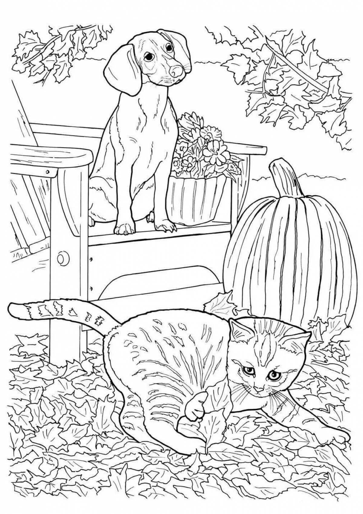 Coloring page frolicking kitten and dog