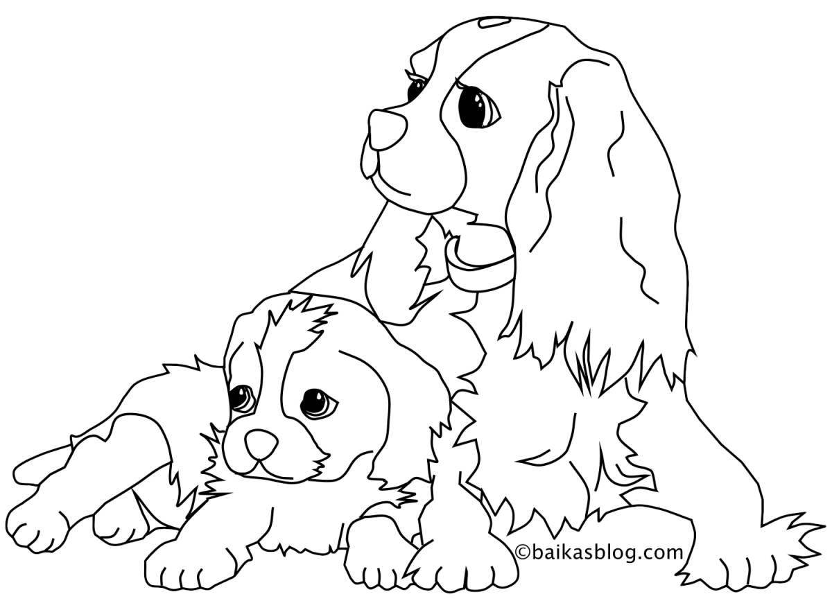 Colorful kitten and dog coloring page