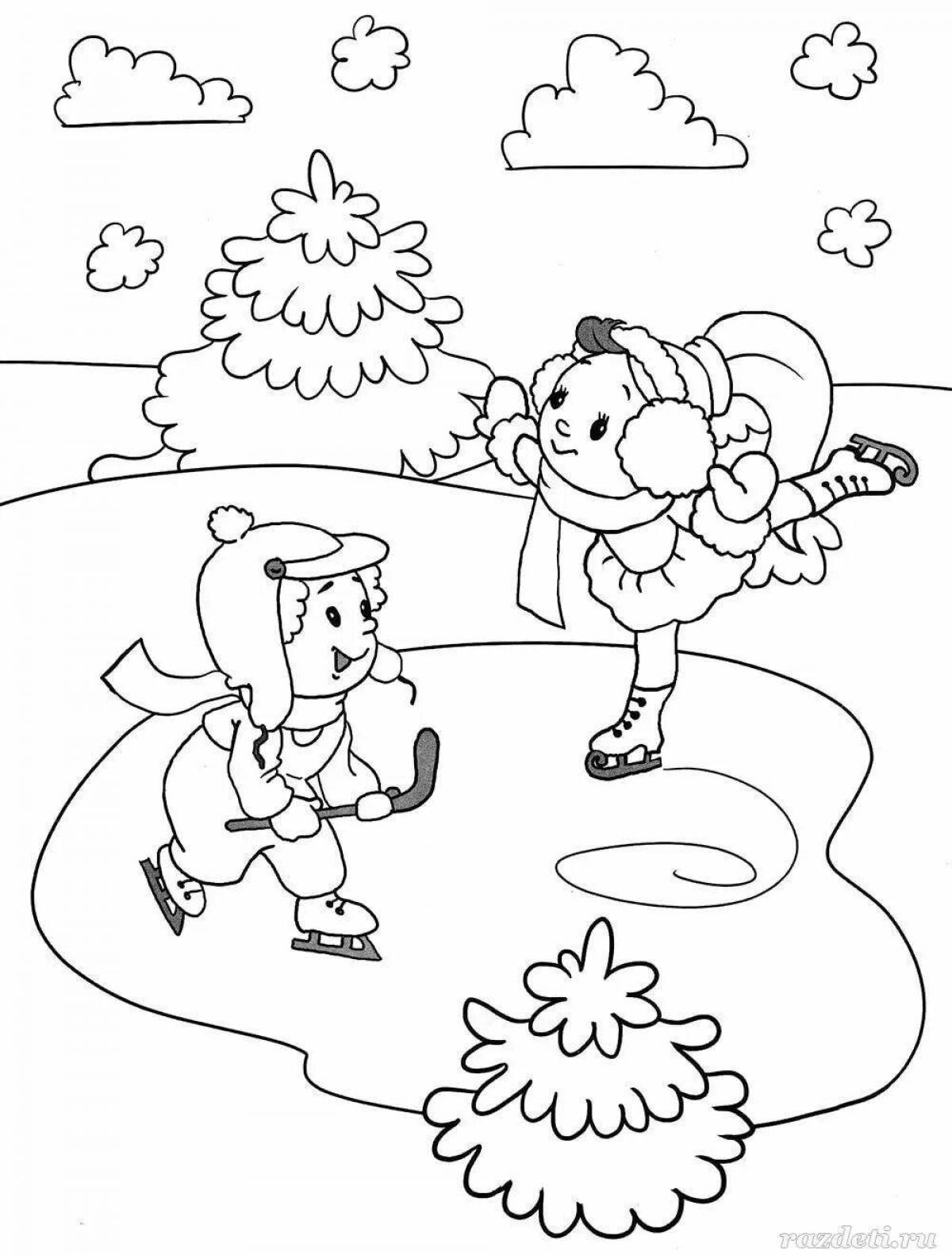 Colourful winter senior group coloring page