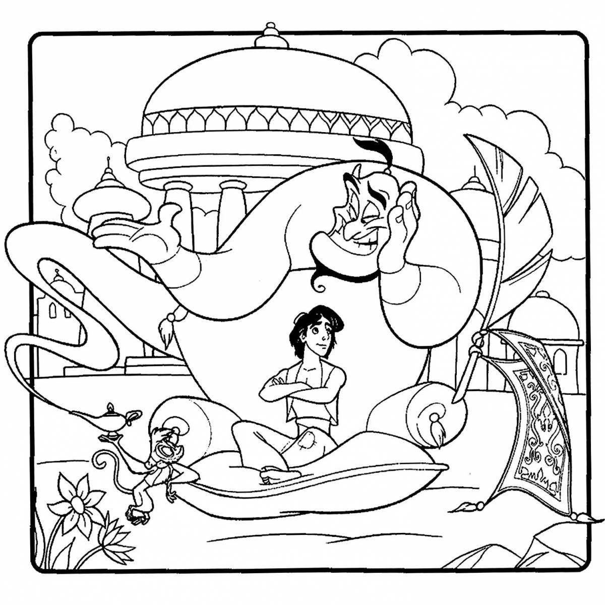 Charming coloring book aladdin and jasmine