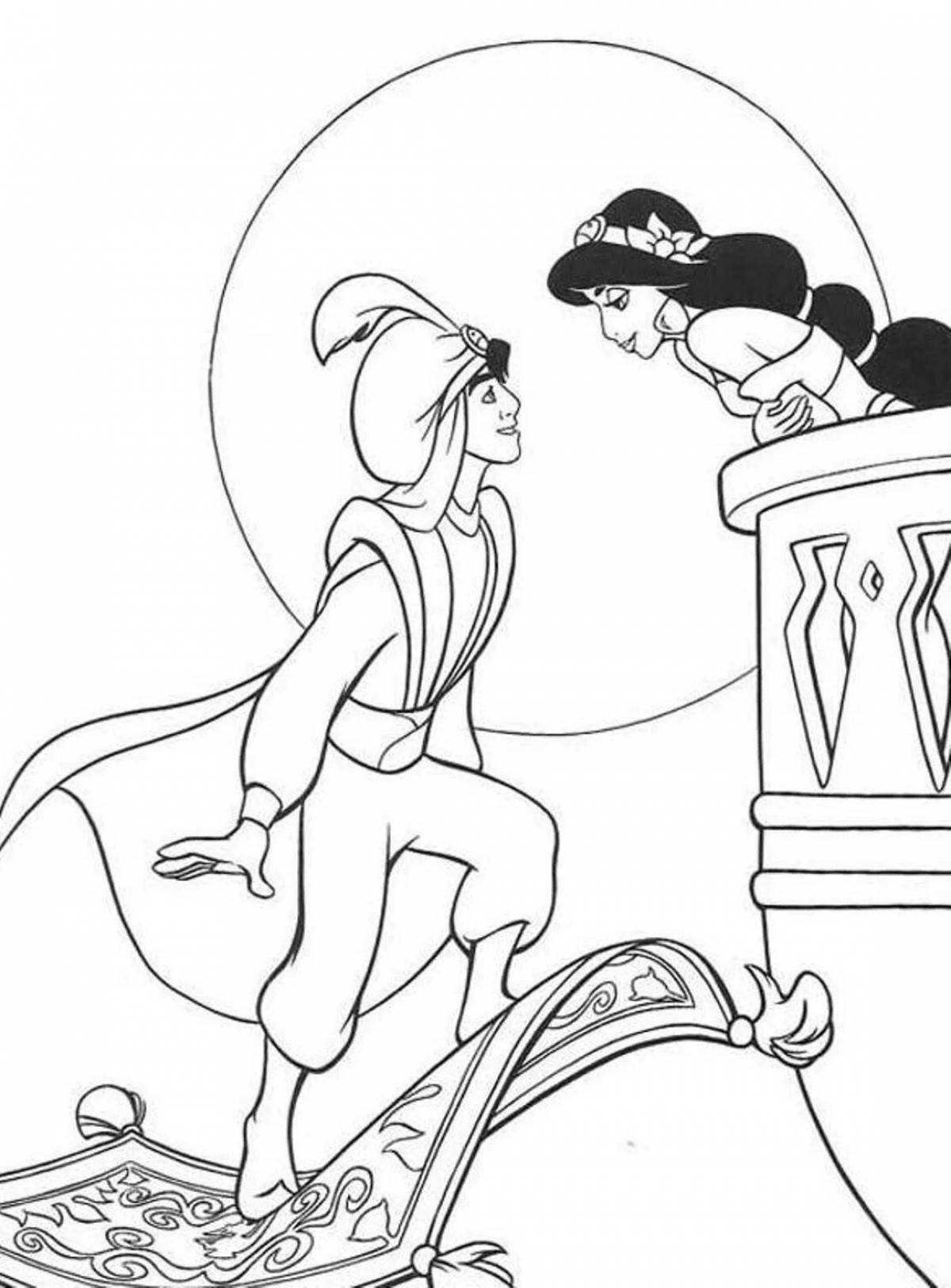Awesome coloring book aladdin and jasmine