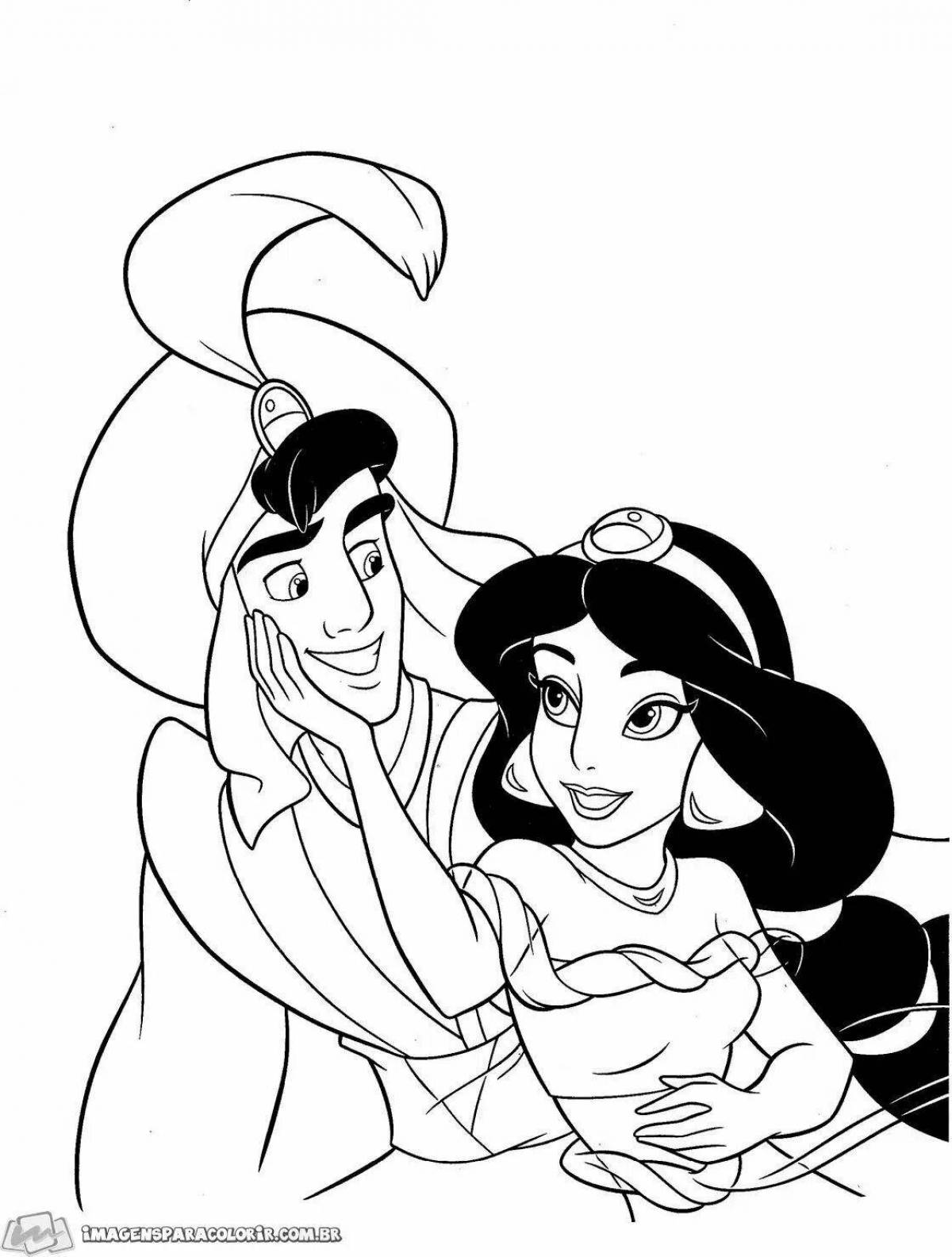 Beautiful aladdin and jasmine coloring page