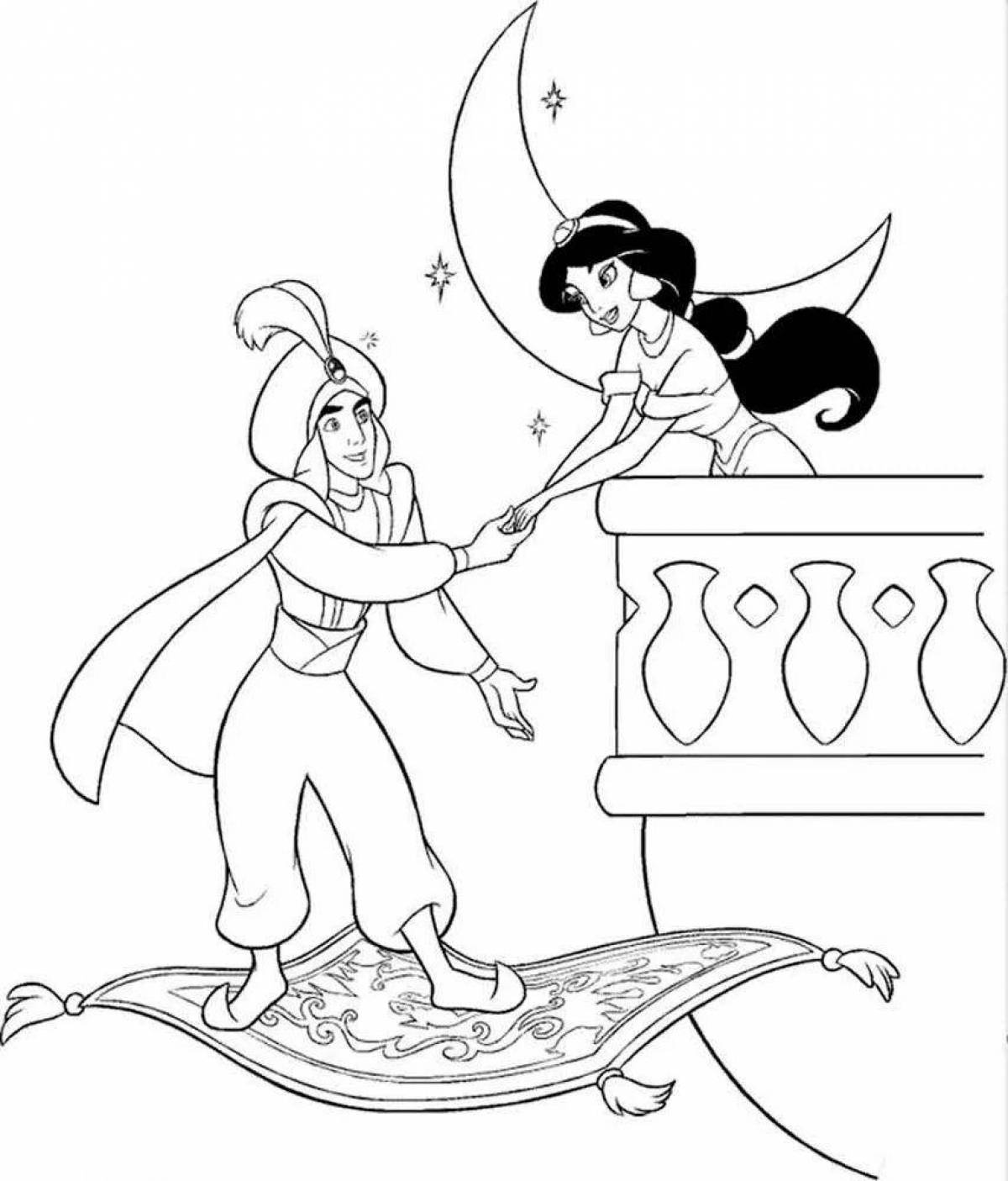 Exotic coloring book aladdin and jasmine