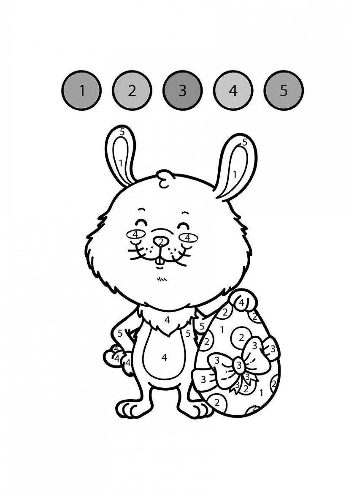 Colorful rabbit by numbers coloring page