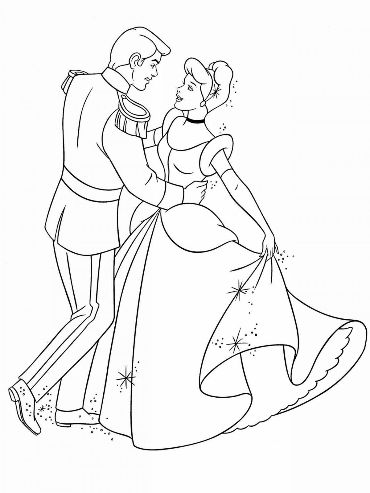 Coloring page charming cinderella and prince