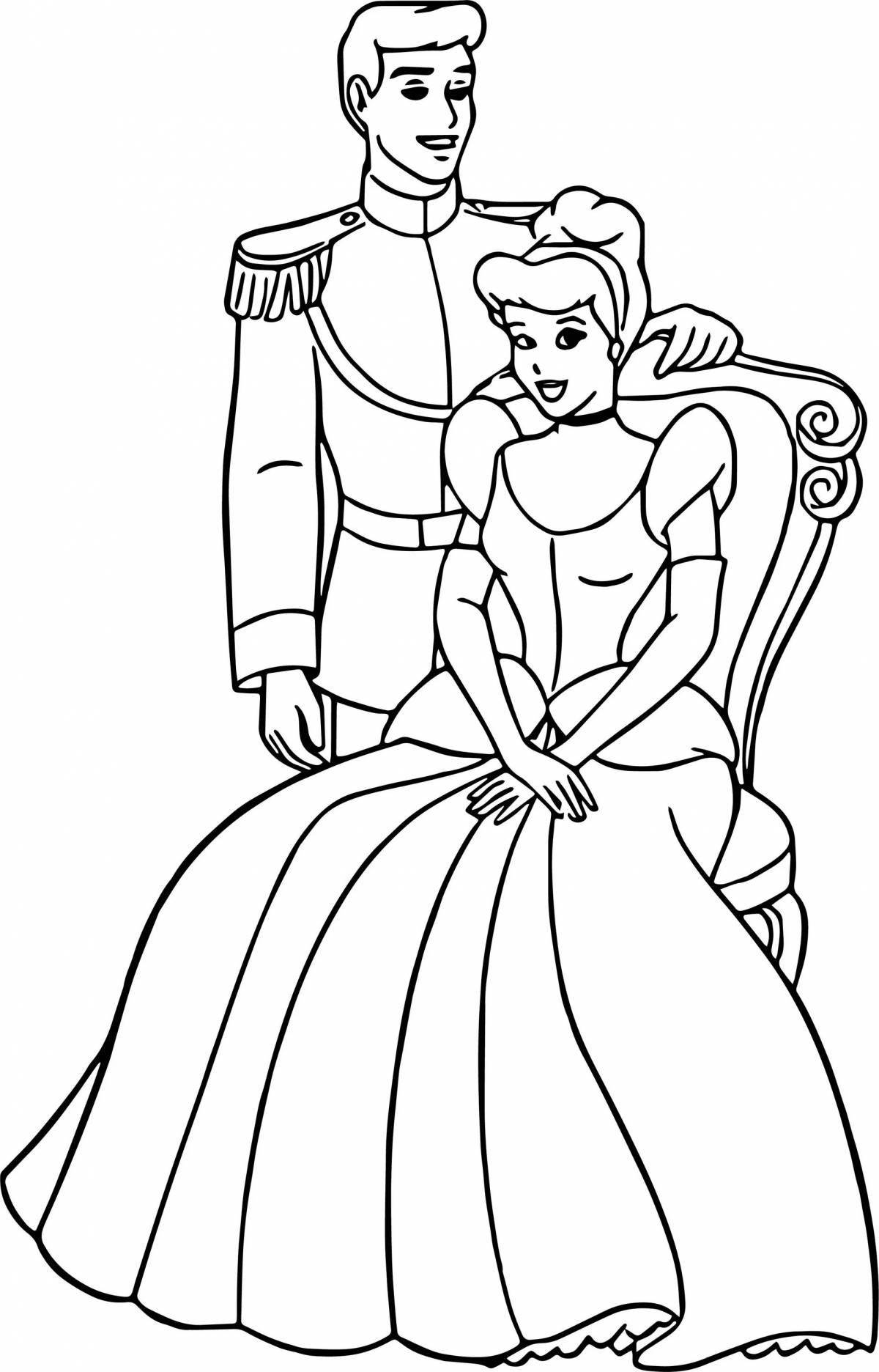 Coloring page elegant cinderella and prince