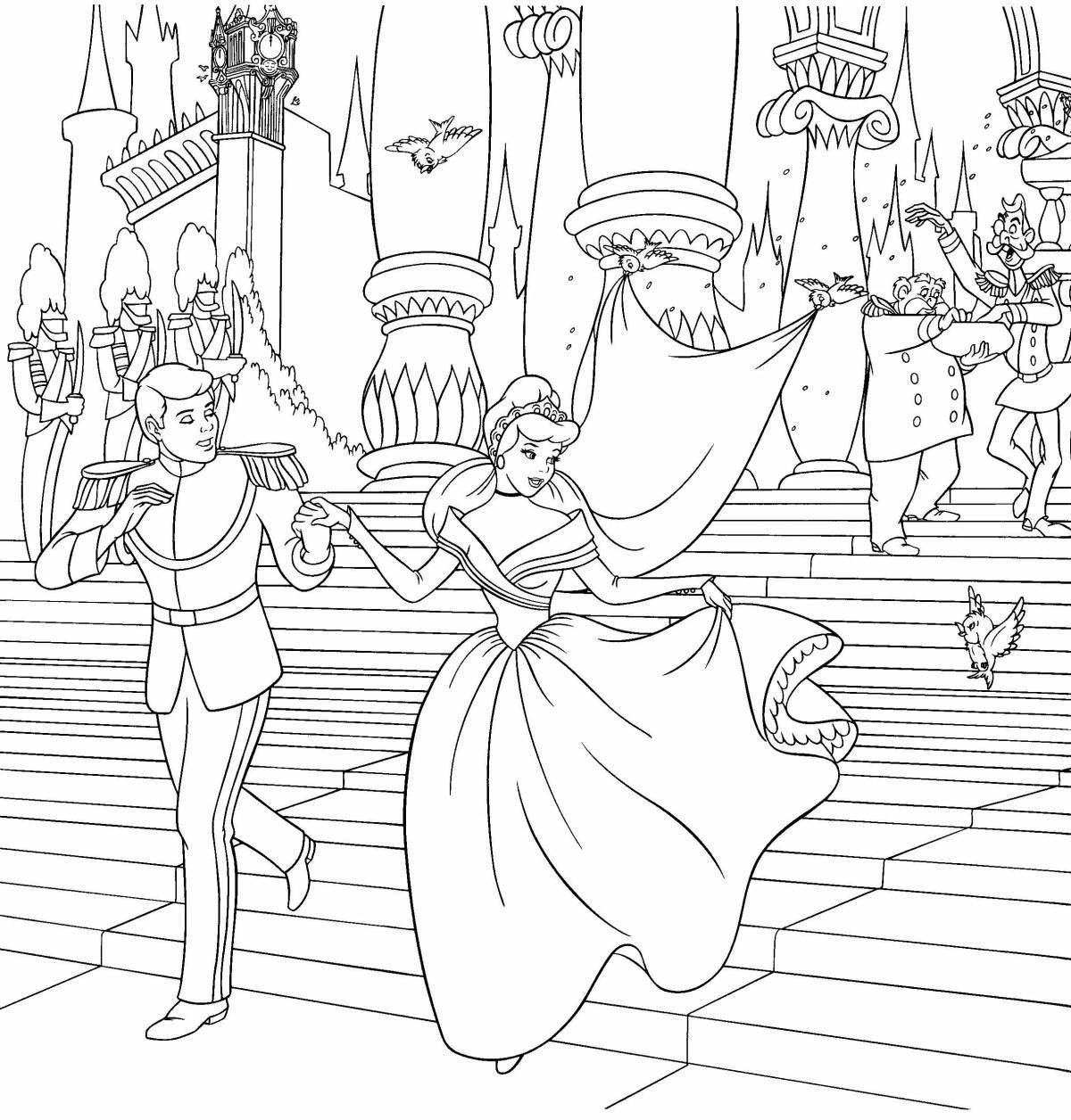Coloring page beautiful cinderella and prince