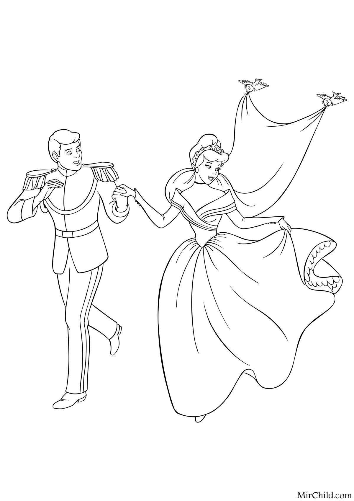 Coloring page dazzling cinderella and the prince