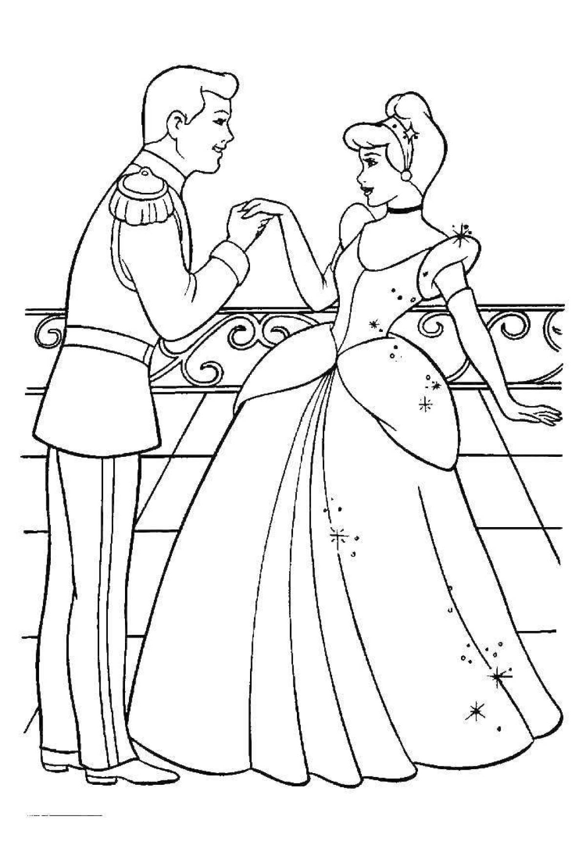Coloring book exotic cinderella and prince