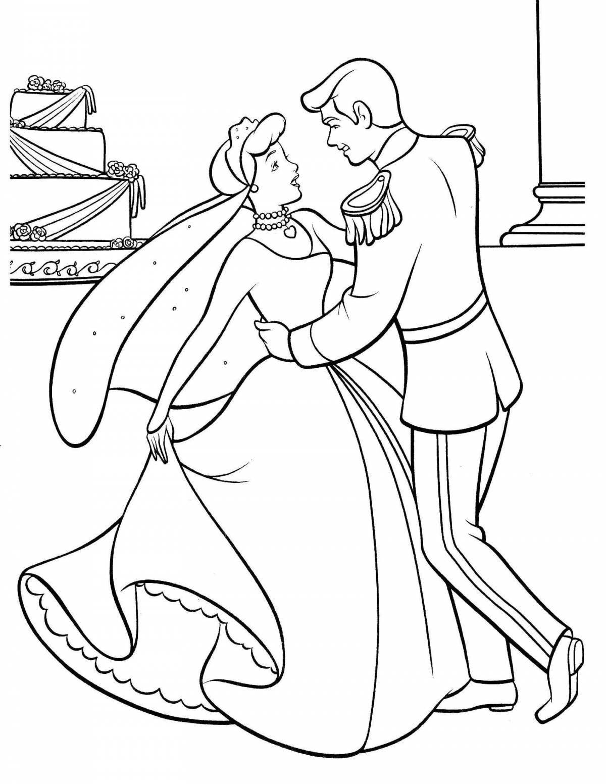 Glowing Cinderella and Prince coloring page