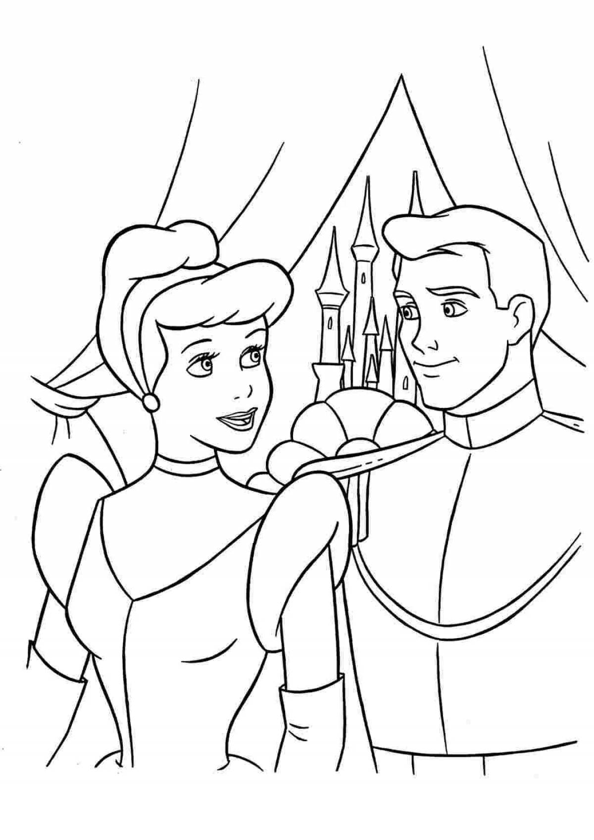 Coloring book shiny Cinderella and Prince