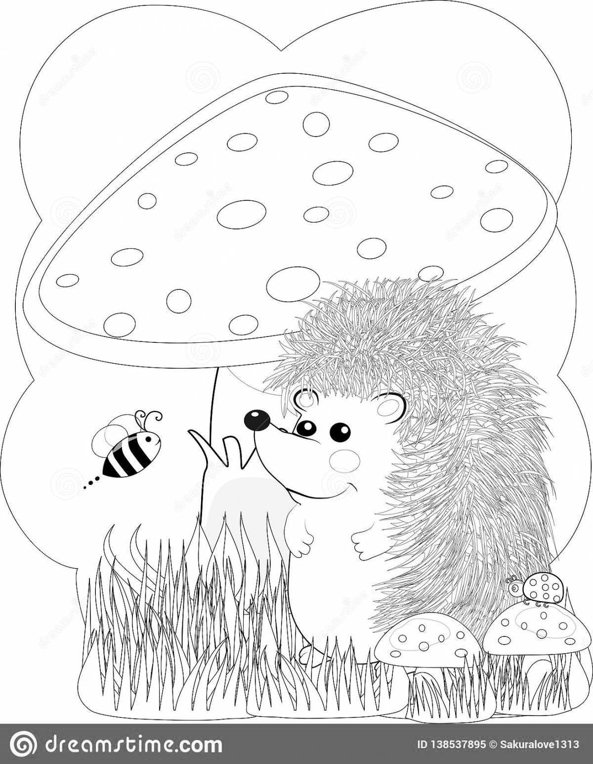 Inviting coloring hedgehog in the fog